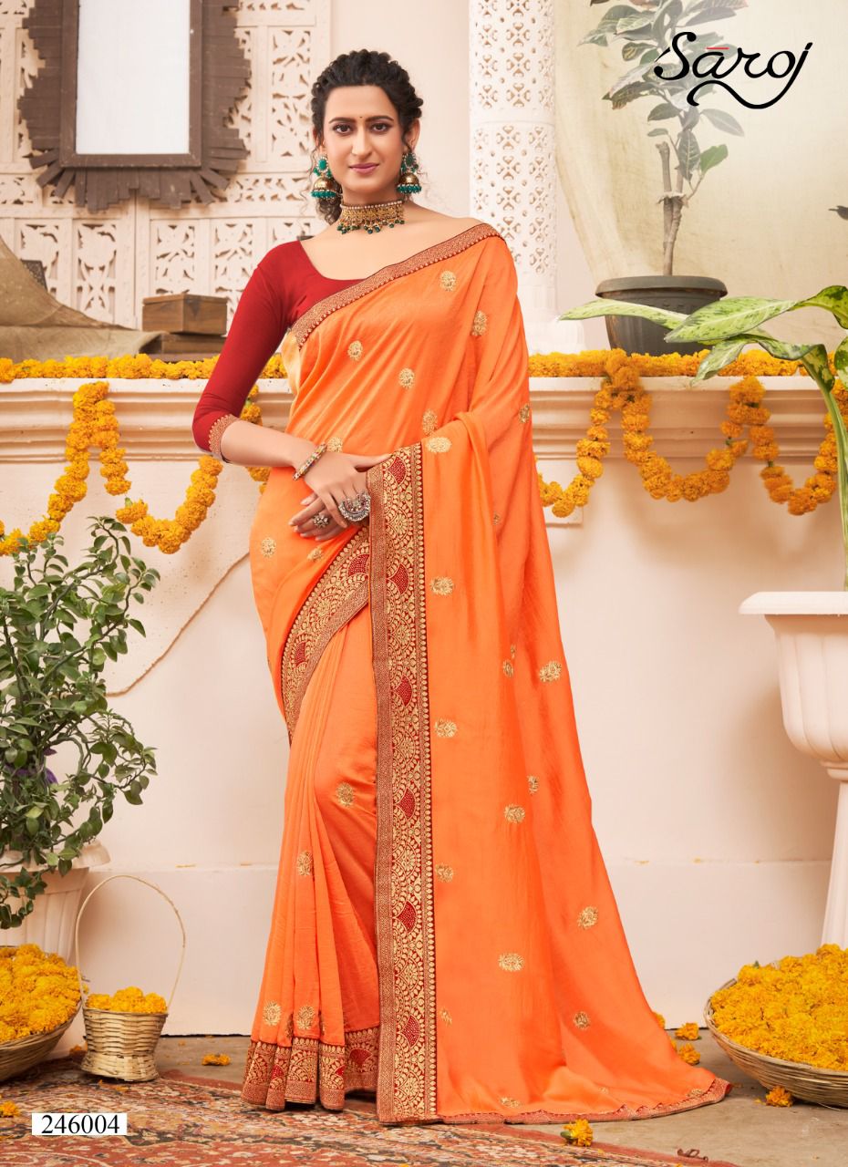 Saroj Pankhi Fancy Festive Wear Vichitra Silk Embroidery Work Saree Collection